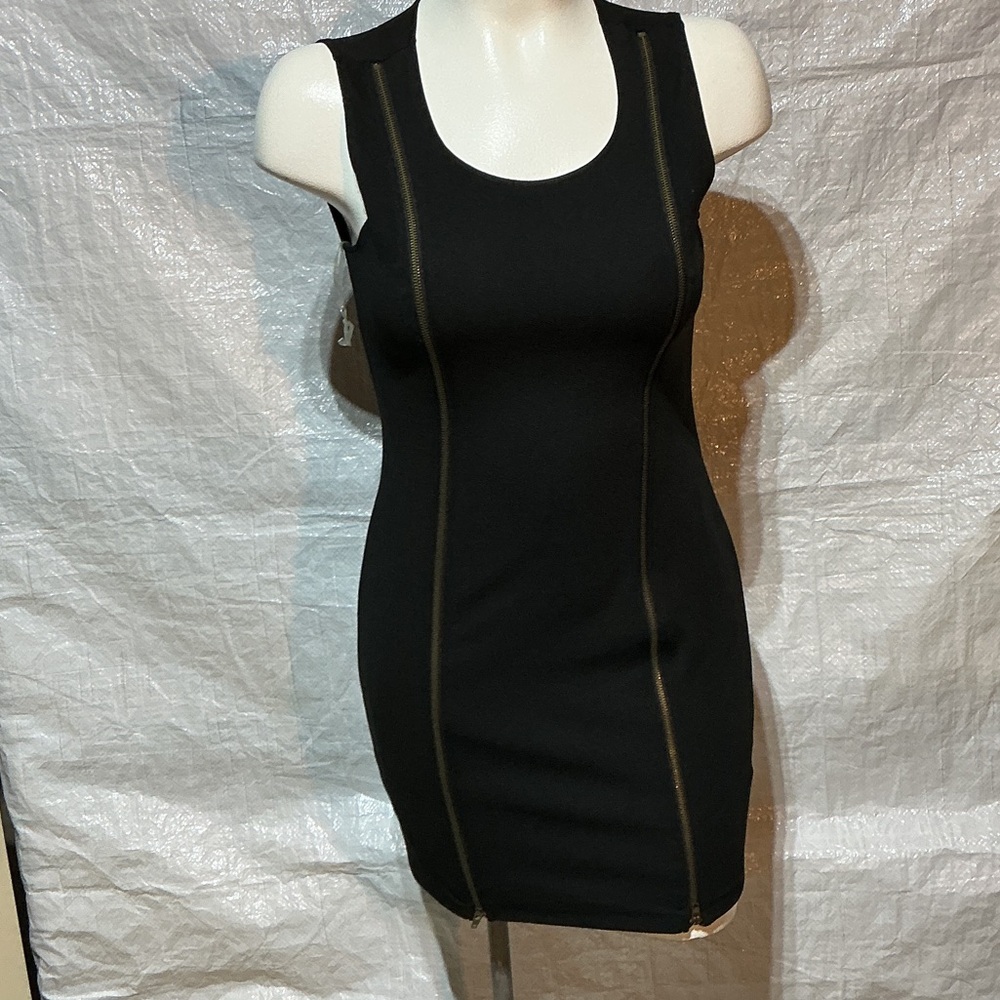 Bongo NWT Black 2 Zipper Front Tank Scoop Neck Little Black Dress Sz XL